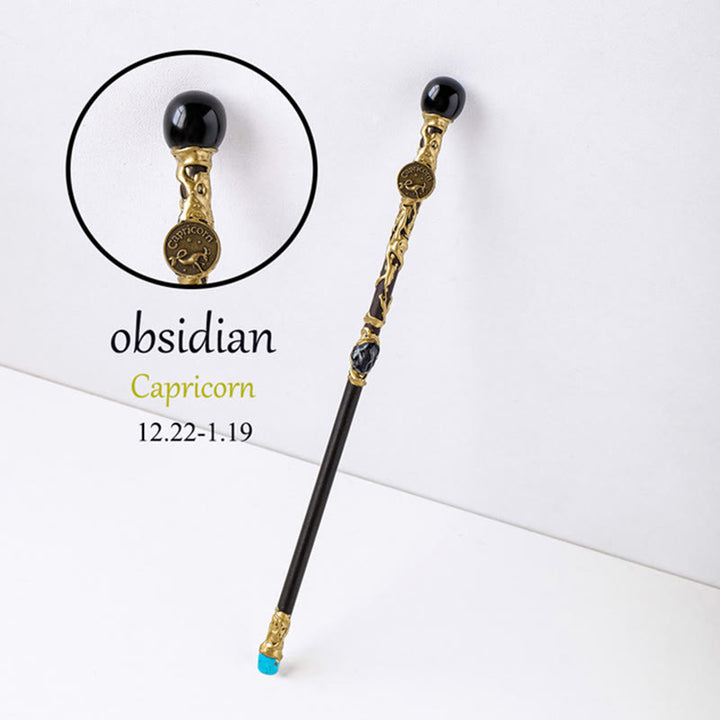 Olivenorma Natural Gemstone Zodiac 12 Constellation Crystal Wand / Scepter - Obsidian-Capricorn - image 21
