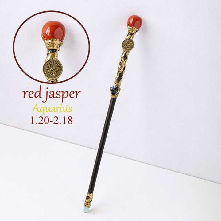 Olivenorma Natural Gemstone Zodiac 12 Constellation Crystal Wand / Scepter - Red Jasper-Aquarius - image 3