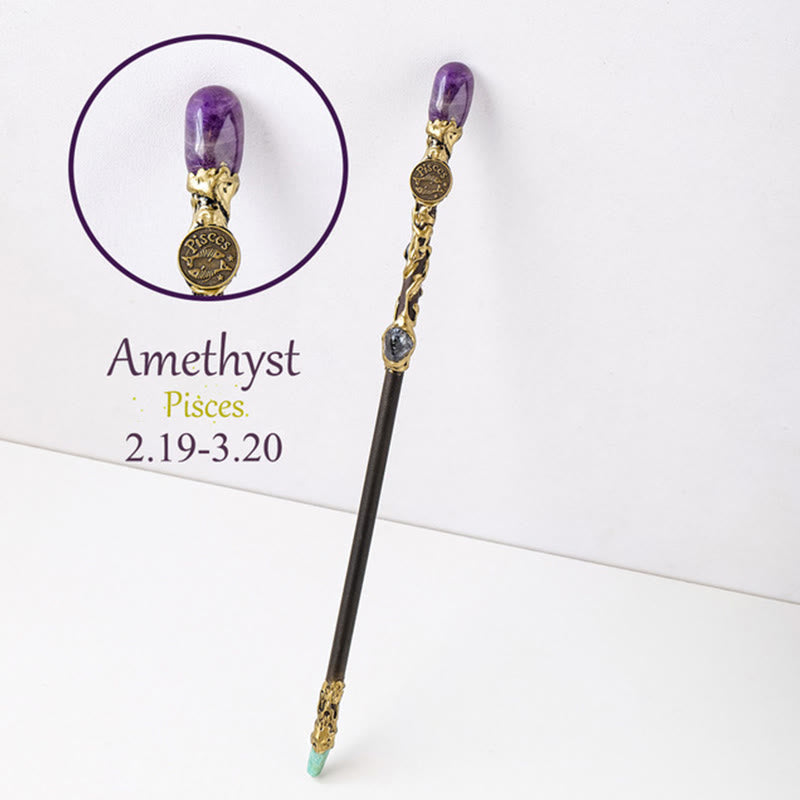 Olivenorma Natural Gemstone Zodiac 12 Constellation Crystal Wand / Scepter - Amethyst-Pisces - image 5