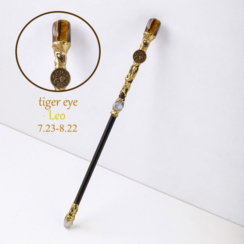 Olivenorma Natural Gemstone Zodiac 12 Constellation Crystal Wand / Scepter - Tiger Eye-Leo - image 14