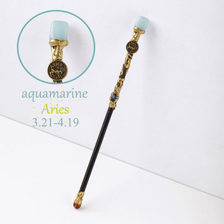 Olivenorma Natural Gemstone Zodiac 12 Constellation Crystal Wand / Scepter - Aquamarine-Aries - image 7