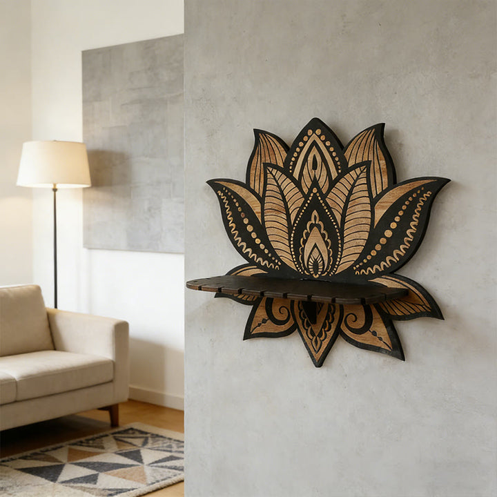 Olivenorma Wooden Lotus Mandala Pattern Crystal Shelf - image 2