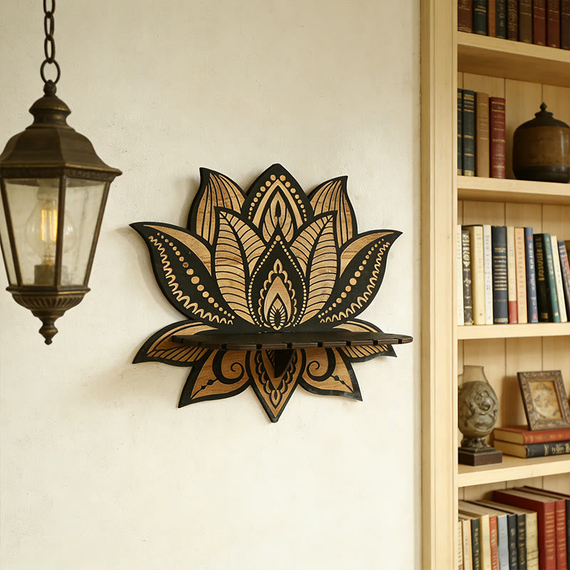 Olivenorma Wooden Lotus Mandala Pattern Crystal Shelf - image 1