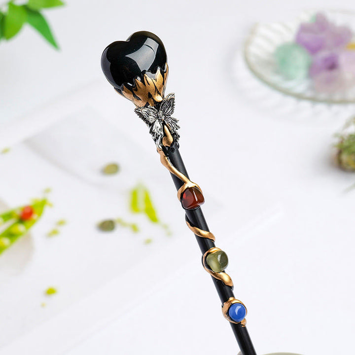 Olivenorma Natural Gemstone Heart Star Magic Crystal Wands - Obsidian-Love Heart Style - image 3