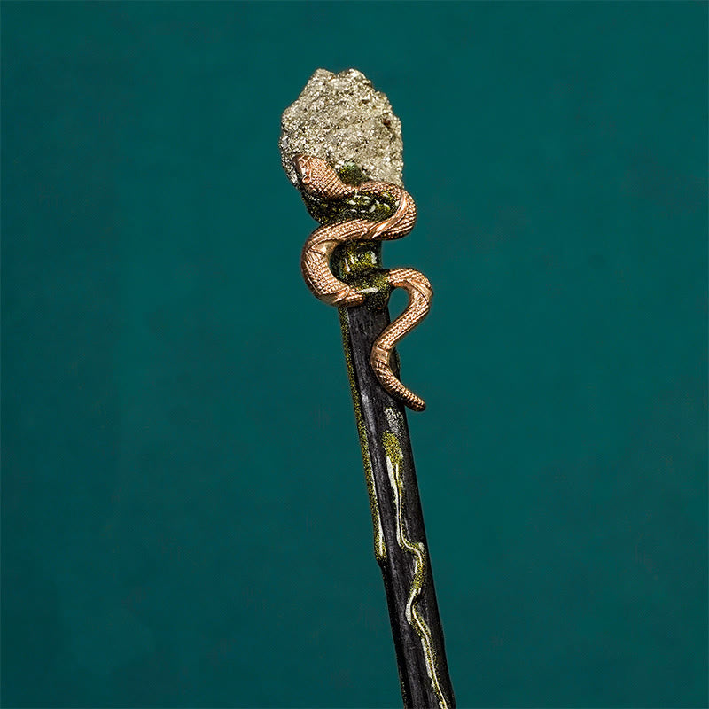 Olivenorma Natural Gemstone Metal Snake Feather Style Crystal Wands - Pyrite-Metal Snake Style - image 5