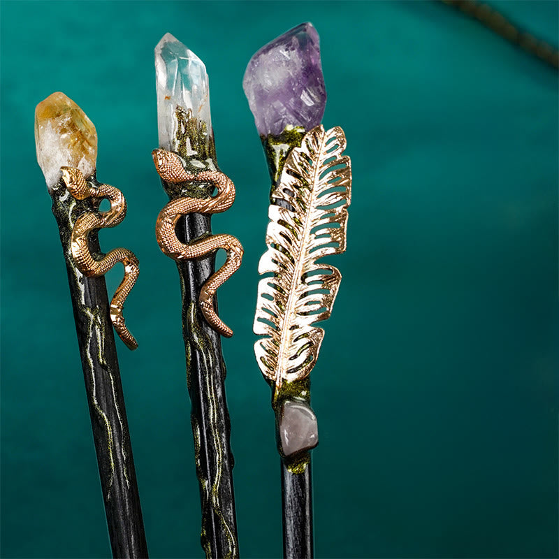Olivenorma Natural Gemstone Metal Snake Feather Style Crystal Wands - image 16