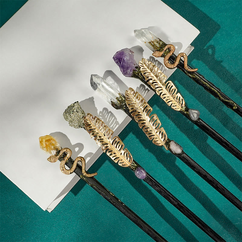Olivenorma Natural Gemstone Metal Snake Feather Style Crystal Wands - image 13