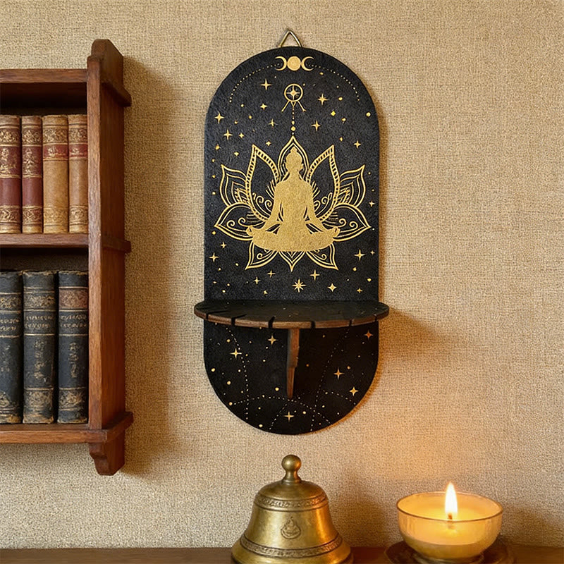 Olivenorma Wooden Boho Black oval-shaped Crystal Shelf - image 16