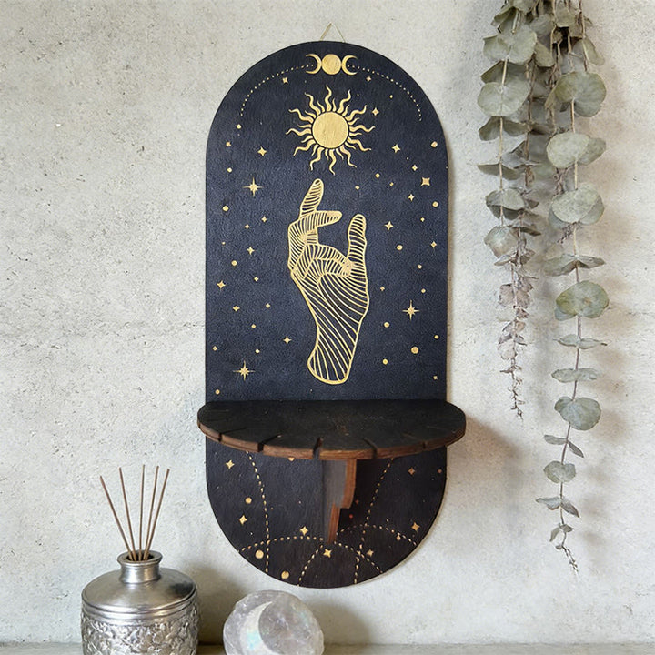 Olivenorma Wooden Boho Black oval-shaped Crystal Shelf - image 18