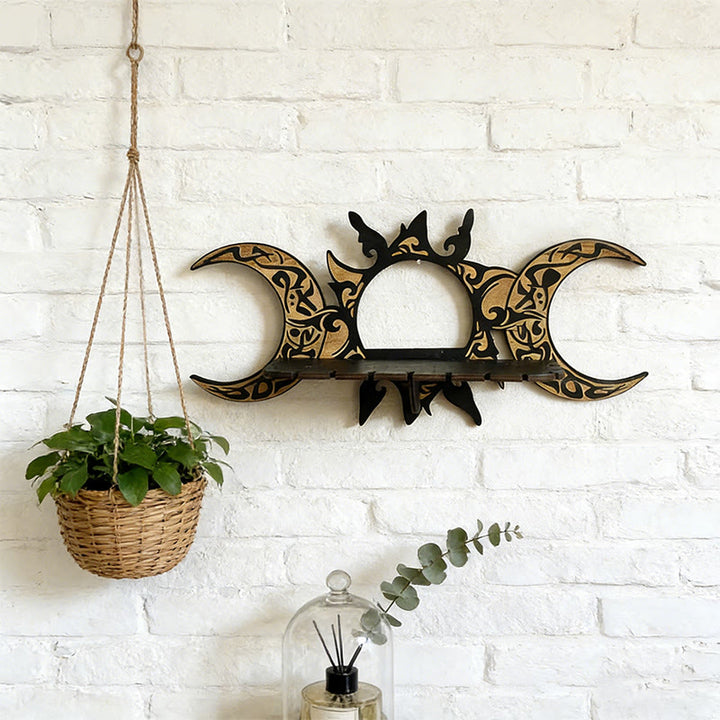 Olivenorma Wooden Sun&Double Crescent Moons Crystal Shelf - image 2
