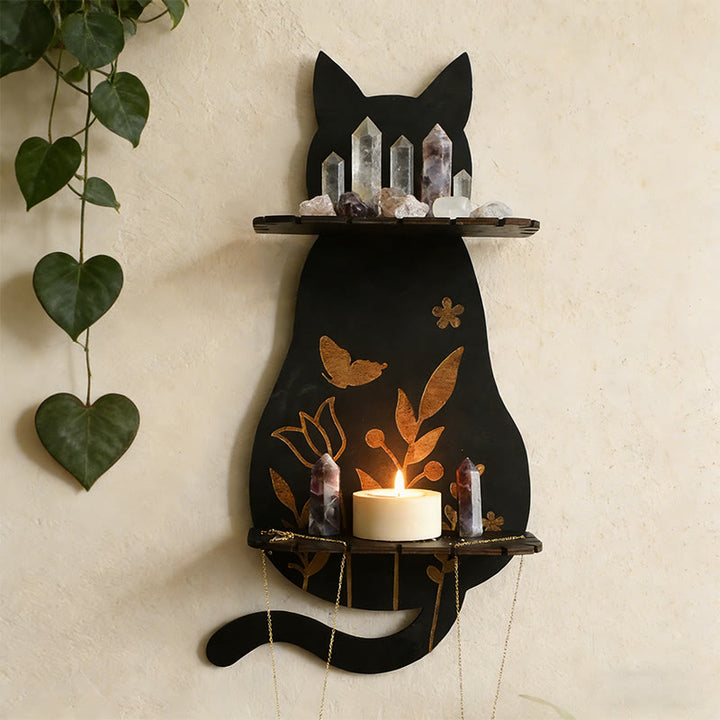 Olivenorma Wooden Gothic Cat Double Layer Crystal Shelf - image 1