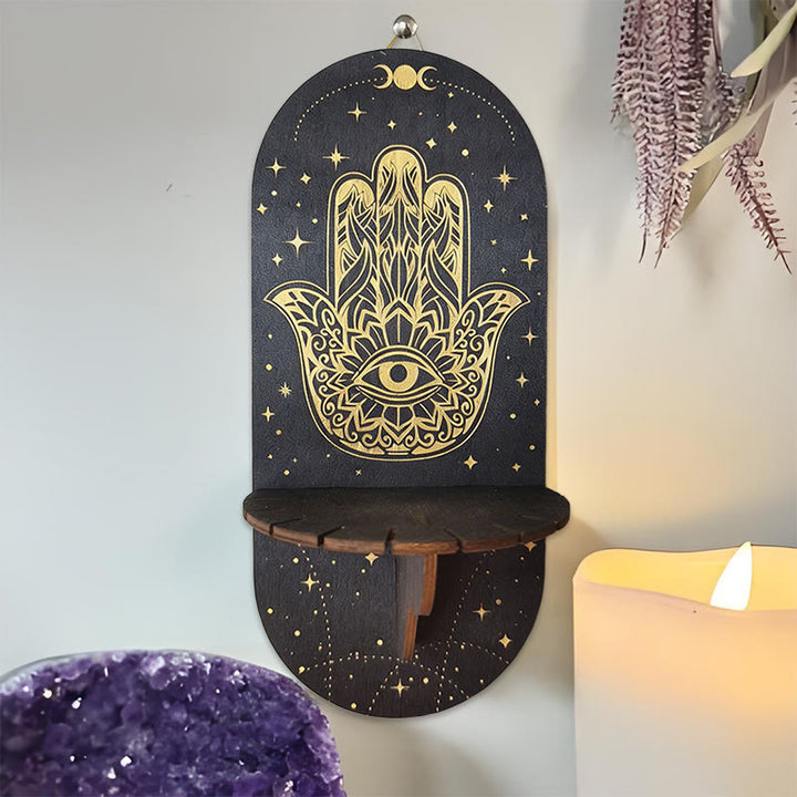Olivenorma Wooden Boho Black oval-shaped Crystal Shelf - Hamsa - image 5