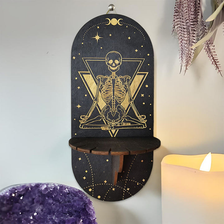Olivenorma Wooden Boho Black oval-shaped Crystal Shelf - Meditating skull - image 12