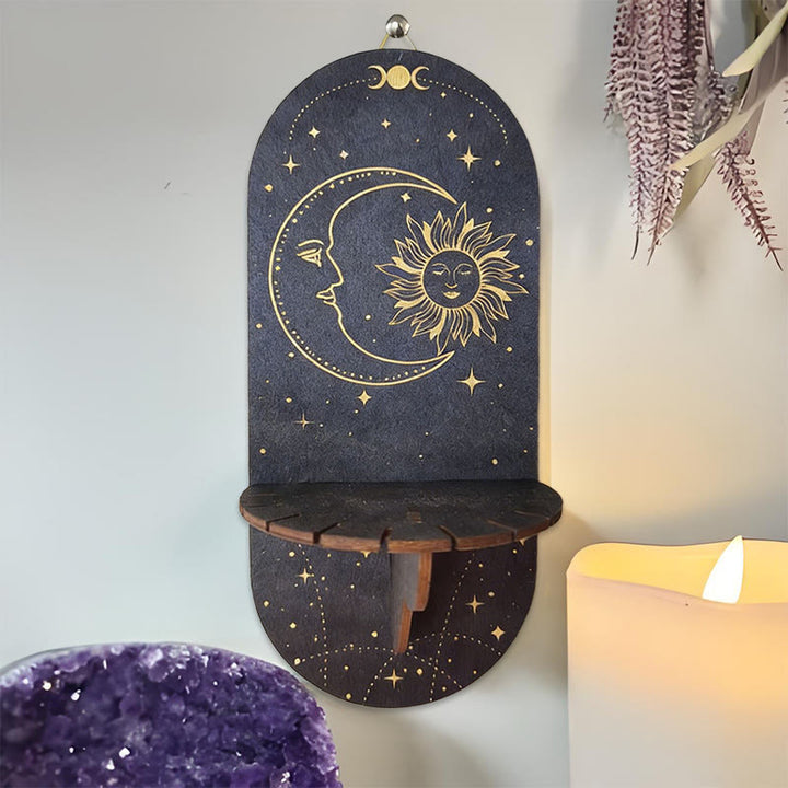 Olivenorma Wooden Boho Black oval-shaped Crystal Shelf - Sun & Moon - image 13