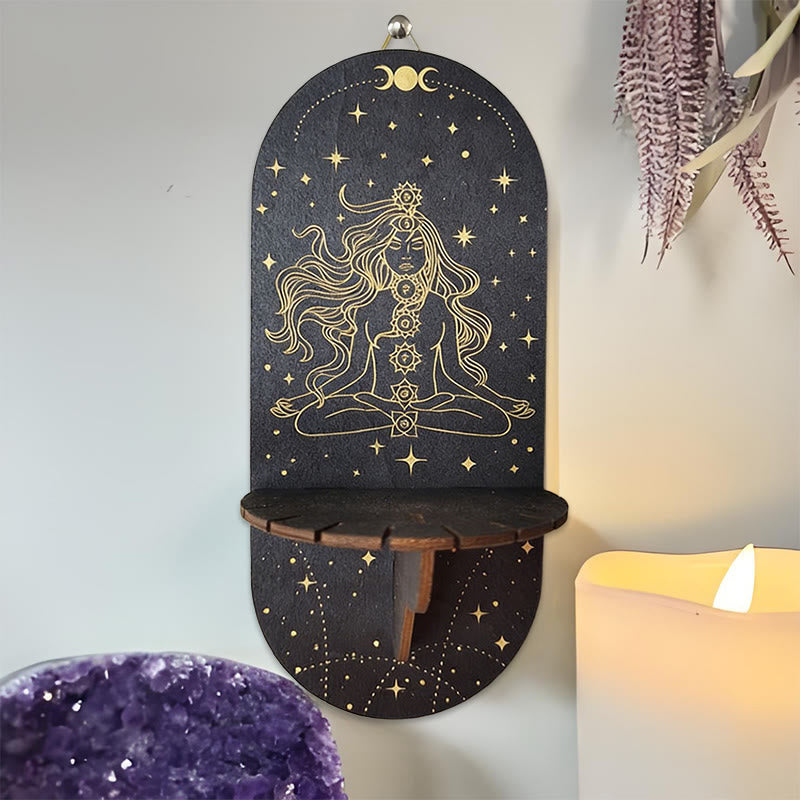 Olivenorma Wooden Boho Black oval-shaped Crystal Shelf - Chakra Goddess - image 6
