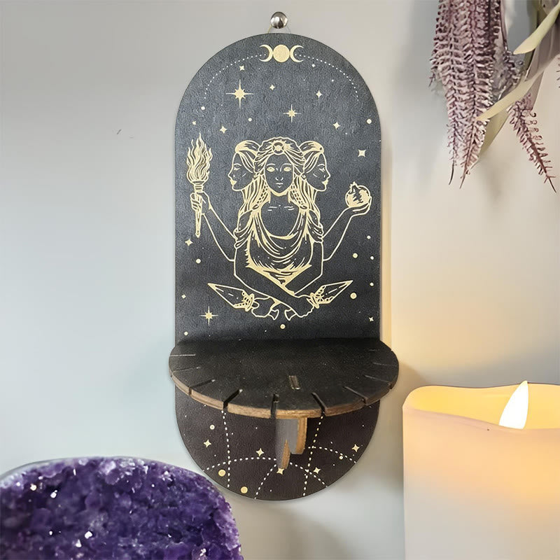 Olivenorma Wooden Boho Black oval-shaped Crystal Shelf - Triple Goddess - image 10