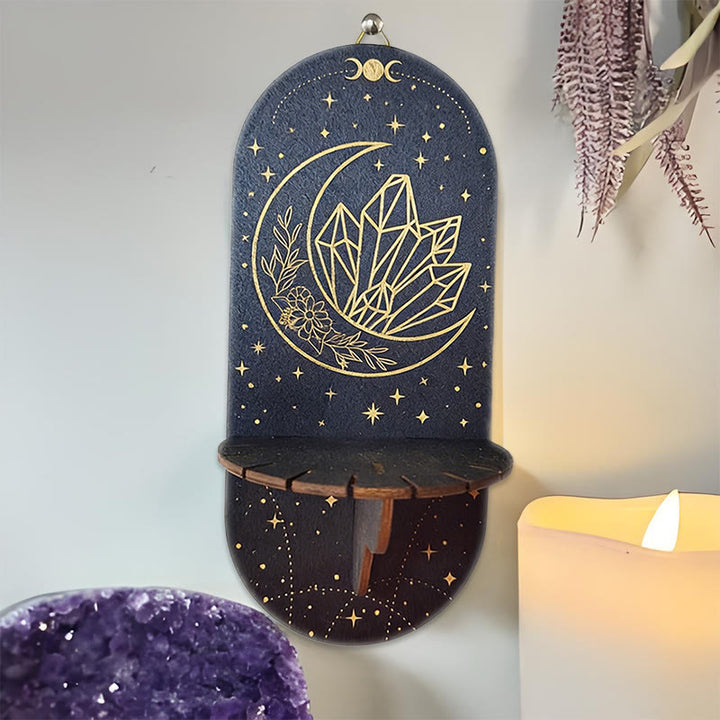 Olivenorma Wooden Boho Black oval-shaped Crystal Shelf - Moon & Crystals - image 1