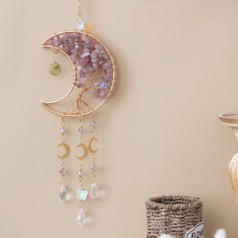 Olivenorma Strawberry Quartz Healing Moon Tree of Life Suncatcher Wind Chime - image 8