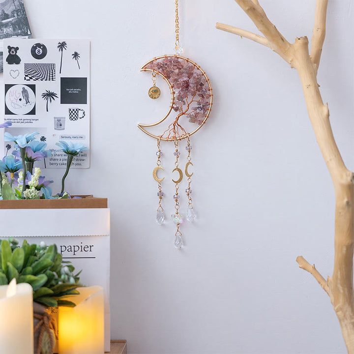 Olivenorma Strawberry Quartz Healing Moon Tree of Life Suncatcher Wind Chime - image 7