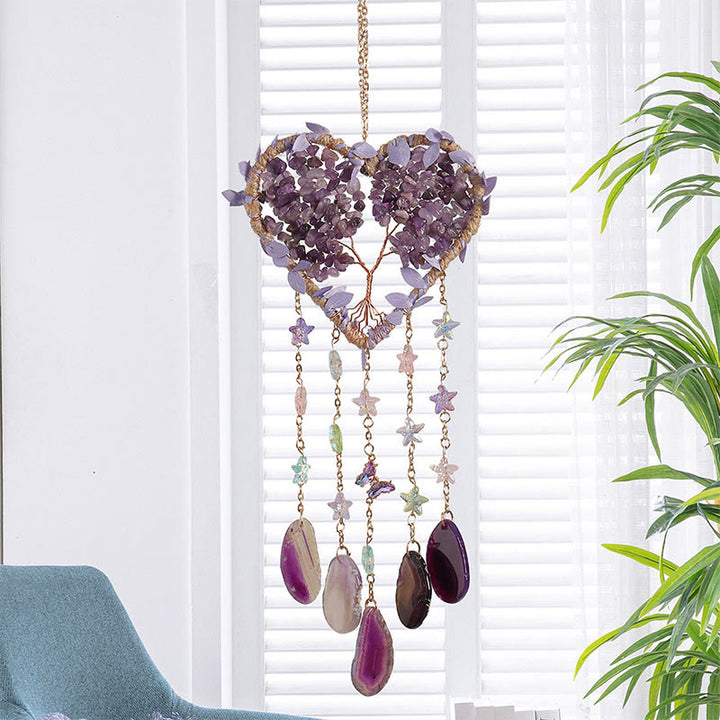 Olivenorma Crystal Chips Agate Tree of Life Suncatcher Hanging Wind Chime - Amethyst - image 1