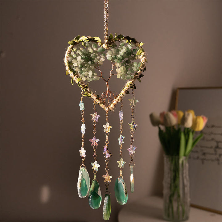 Olivenorma Crystal Chips Agate Tree of Life Suncatcher Hanging Wind Chime - Green Aventurine - image 5