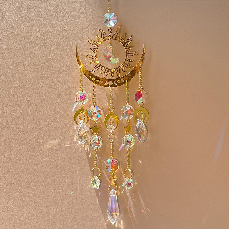 Olivenorma Golden Flame Moon Crystal Eye & Sun Suncatcher Wind Chime - Sun-Moon Crystal - image 6