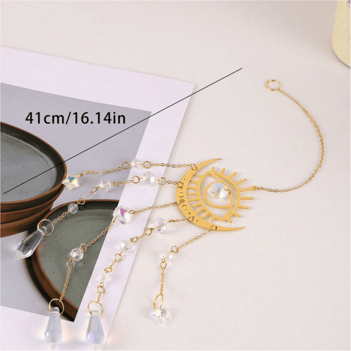 Olivenorma Golden Flame Moon Crystal Eye & Sun Suncatcher Wind Chime - image 5