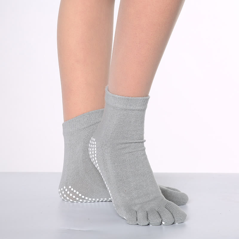 FREE Today: 3-Pair Breathable Cotton Rainbow Non-Slip Five-Toe Yoga Socks - Solid Color & Gray - 3 Pairs - image 2