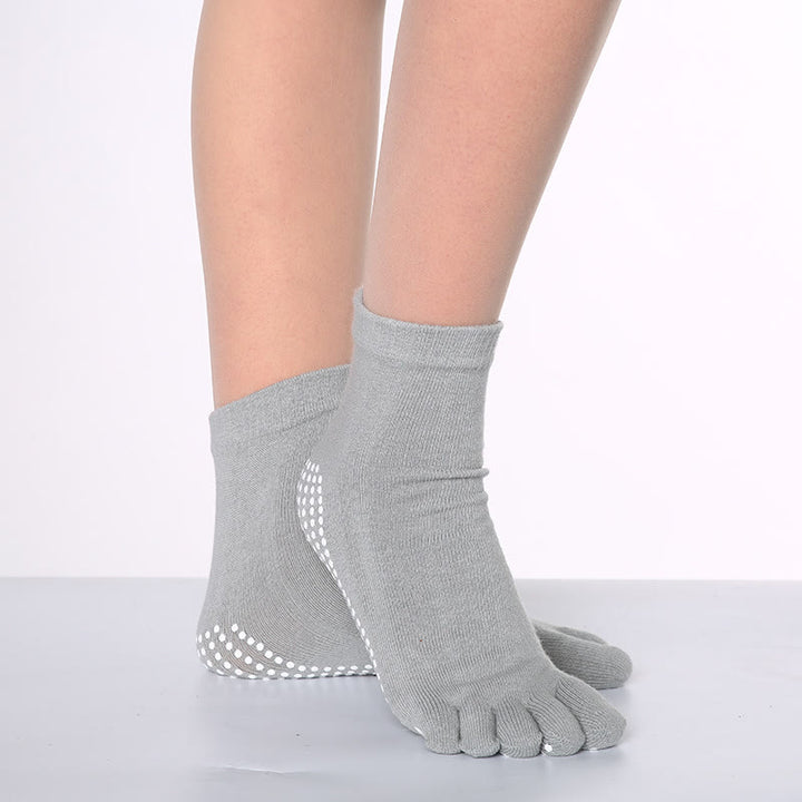 FREE Today: 3-Pair Breathable Cotton Rainbow Non-Slip Five-Toe Yoga Socks - Solid Color & Gray - 3 Pairs - image 2