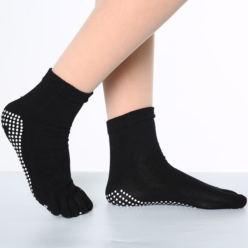 Olivenorma Non-Slip Toe Separation Pilates Barre Fitness Socks with Breathable Cotton Comfort "Love Yoga" Five-Toe Grip Socks - Solid Color & Black - 10 Pairs - image 1