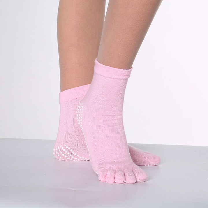 FREE Today: 3-Pair Breathable Cotton Rainbow Non-Slip Five-Toe Yoga Socks - Solid Color & Pink - 3 Pairs - image 3