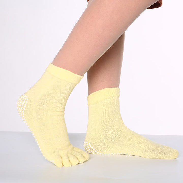 Olivenorma Non-Slip Toe Separation Pilates Barre Fitness Socks with Breathable Cotton Comfort "Love Yoga" Five-Toe Grip Socks - Solid Color & Light Yellow - 10 Pairs - image 9