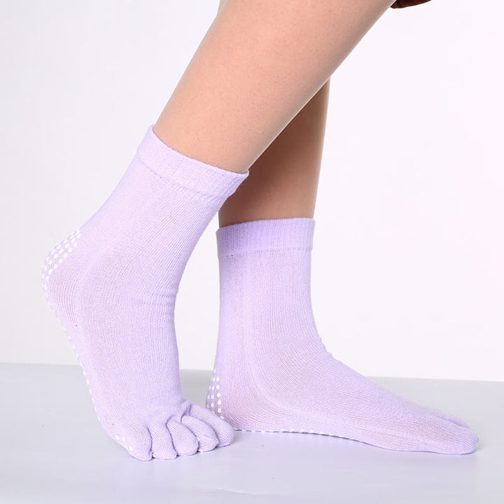 FREE Today: 3-Pair Breathable Cotton Rainbow Non-Slip Five-Toe Yoga Socks - Solid Color & Light Purple - 3 Pairs - image 5