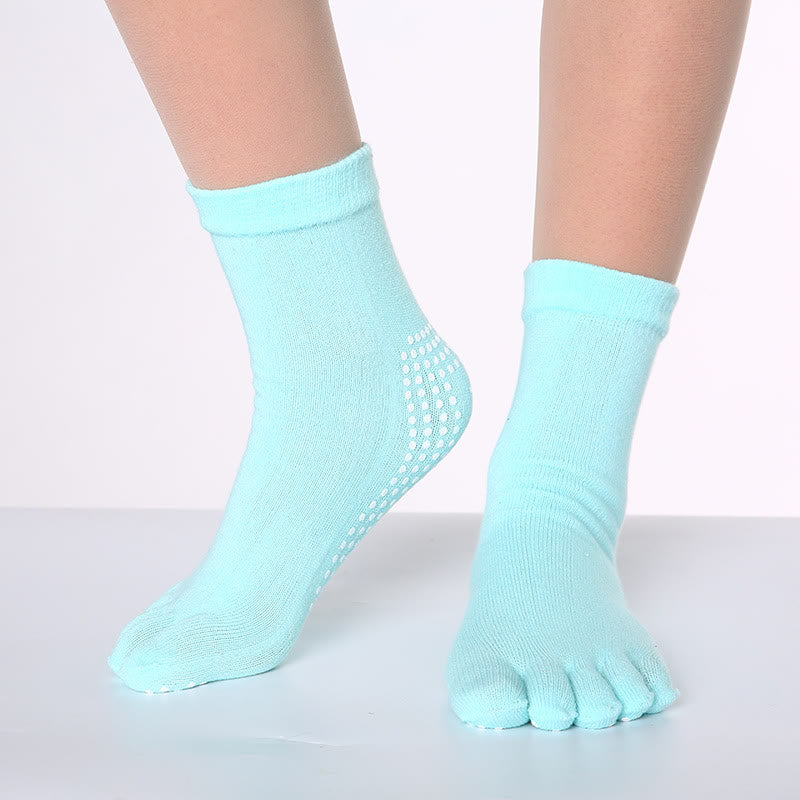 FREE Today: 3-Pair Breathable Cotton Rainbow Non-Slip Five-Toe Yoga Socks - Solid Color & Dark Blue - 3 Pairs - image 7