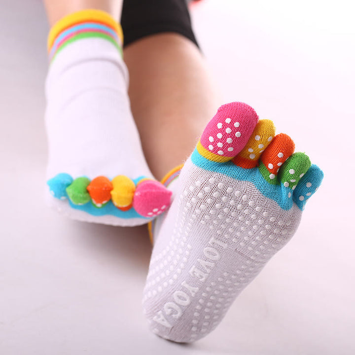 FREE Today: 3-Pair Breathable Cotton Rainbow Non-Slip Five-Toe Yoga Socks - Color-Toe & White - 3 Pairs - image 11