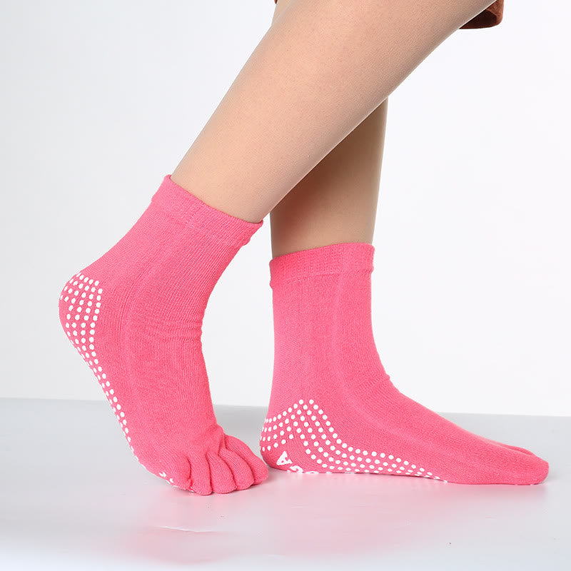 FREE Today: 3-Pair Breathable Cotton Rainbow Non-Slip Five-Toe Yoga Socks - Solid Color & Rose Red - 3 Pairs - image 8