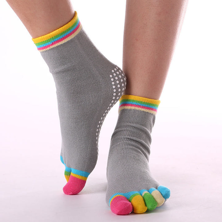 FREE Today: 3-Pair Breathable Cotton Rainbow Non-Slip Five-Toe Yoga Socks - Color-Toe & Gray - 3 Pairs - image 16