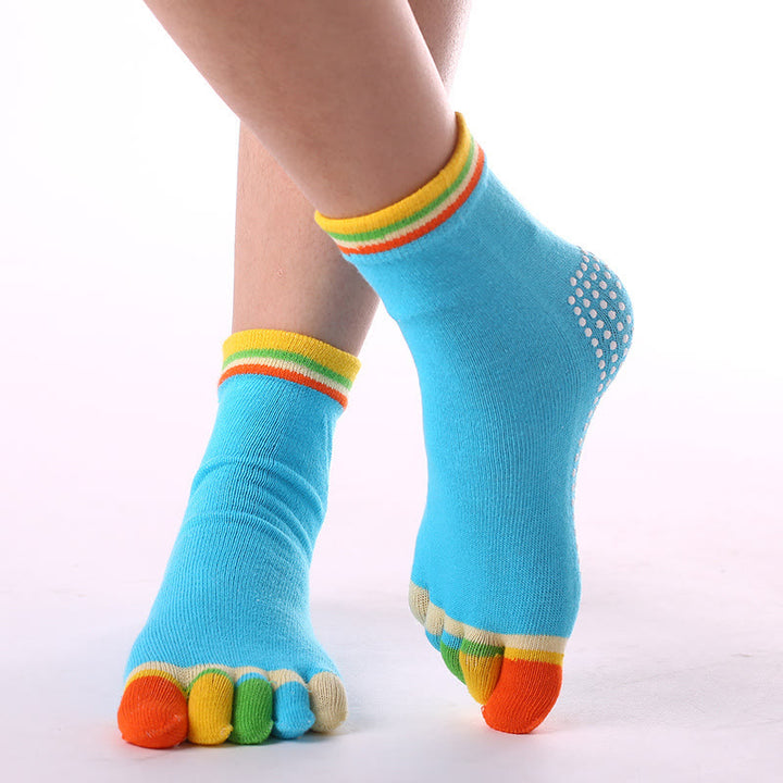 FREE Today: 3-Pair Breathable Cotton Rainbow Non-Slip Five-Toe Yoga Socks - Color-Toe & Blue - 3 Pairs - image 15