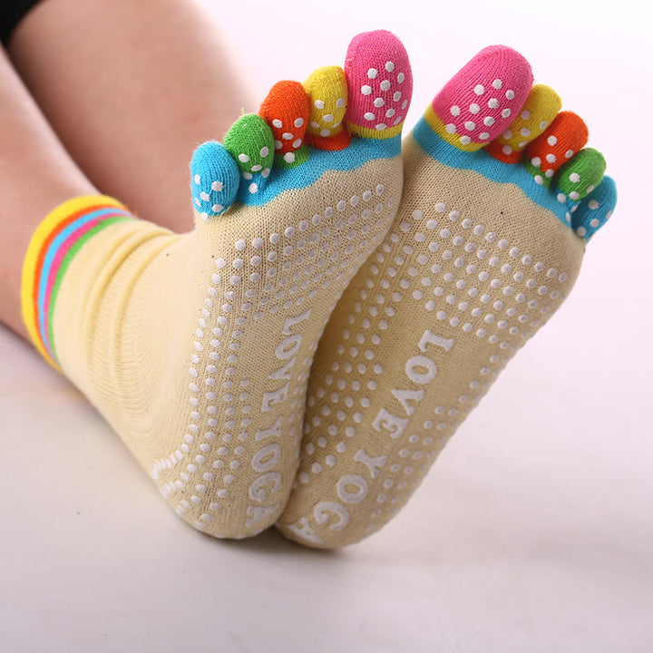 FREE Today: 3-Pair Breathable Cotton Rainbow Non-Slip Five-Toe Yoga Socks - Color-Toe & Yellow - 3 Pairs - image 10