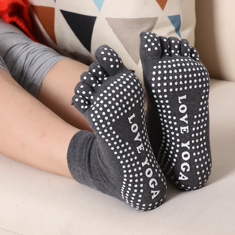 Olivenorma"Love Yoga" Five-Toe Non-Slip Sports Yoga Socks - Solid Color & Dark Gray - 2Pairs - image 17