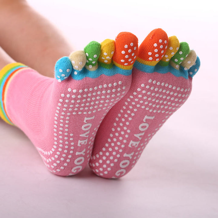 Olivenorma Non-Slip Toe Separation Pilates Barre Fitness Socks with Breathable Cotton Comfort "Love Yoga" Five-Toe Grip Socks - Color-Toe & Pink - 10 Pairs - image 0