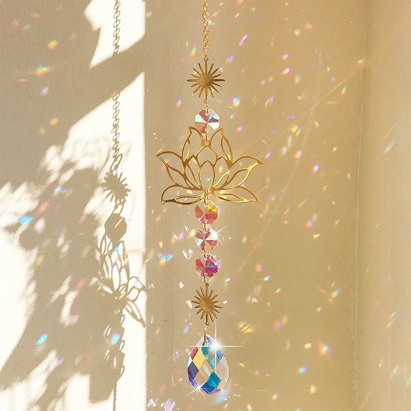 Olivenorma Aurora Borealis Crystal Pendant Golden Lotus Charm Wind Chime - Lotus-D - image 5