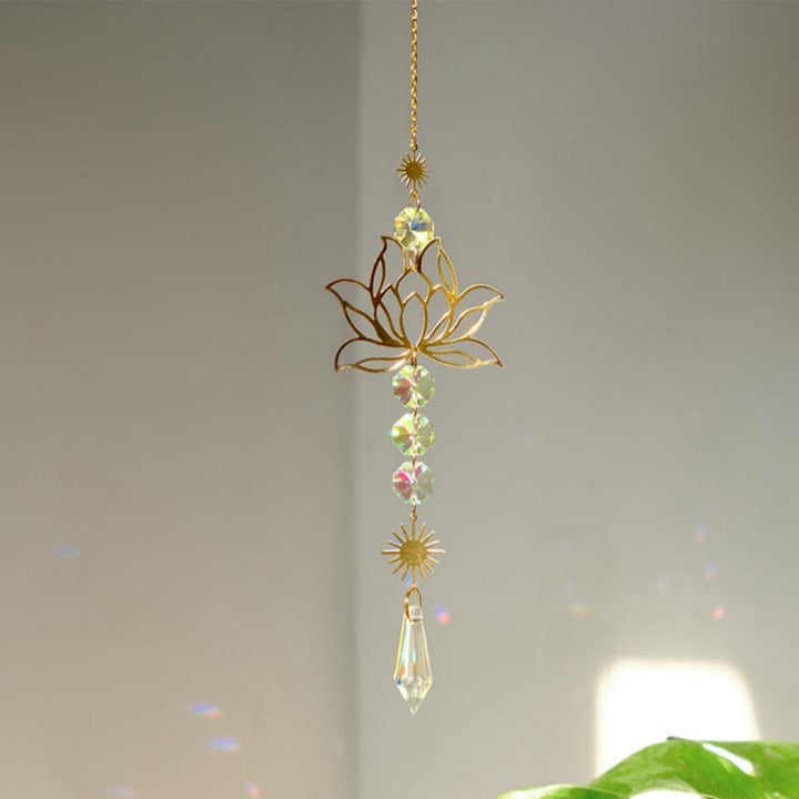 Olivenorma Aurora Borealis Crystal Pendant Golden Lotus Charm Wind Chime - Lotus - image 1