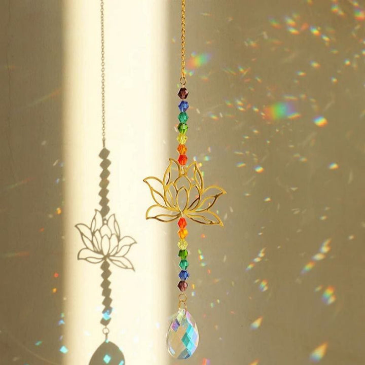 Olivenorma Aurora Borealis Crystal Pendant Golden Lotus Charm Wind Chime - Lotus-B - image 3