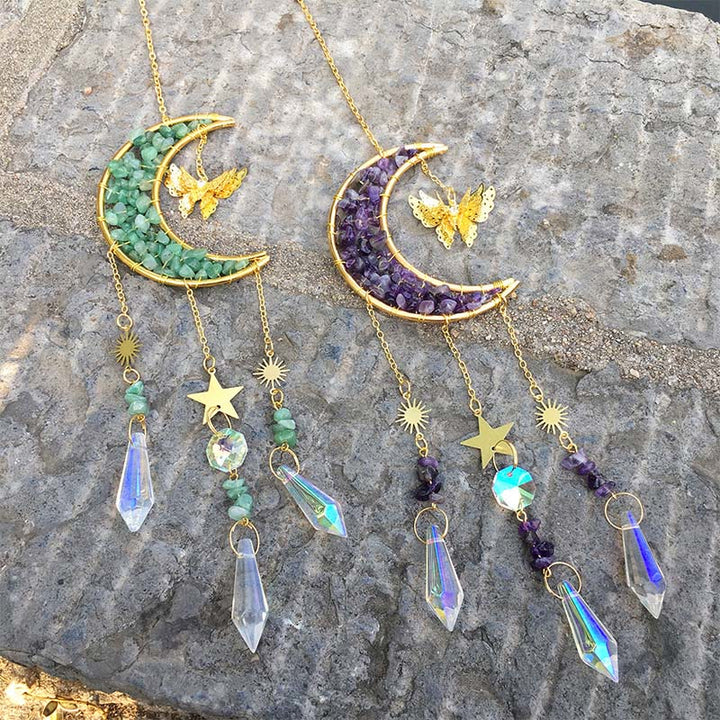 Olivenorma Natural Crystal Chips Moon Suncatcher Wind Chime - image 0