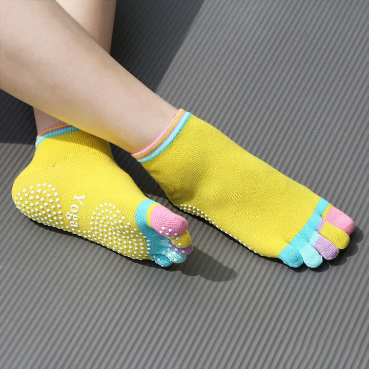 Olivenorma Non-Slip Grip Toe Separation Pilates Workout Socks with Lightweight Breathable Comfort Five-Toe Ankle Yoga Socks - Full Coverage&Yellow - 10 Pairs - image 3