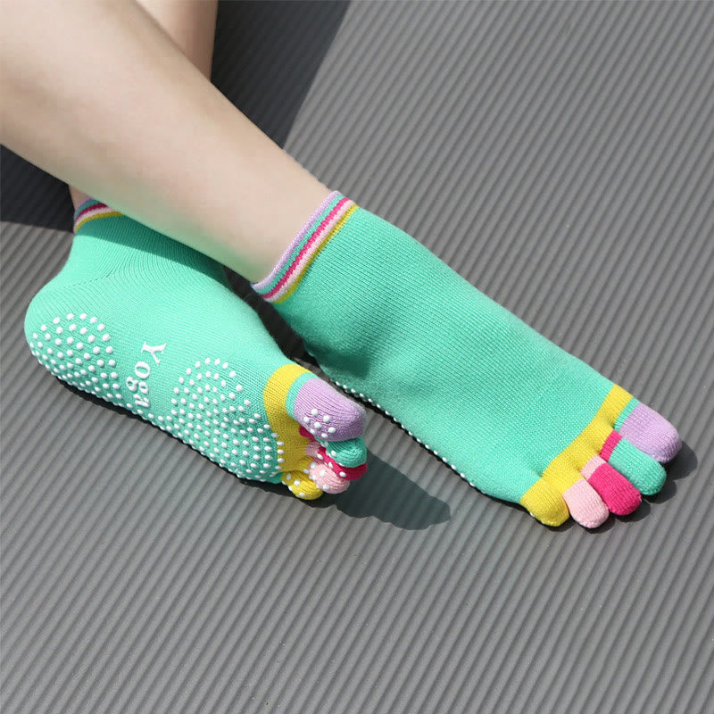 Olivenorma Non-Slip Grip Toe Separation Pilates Workout Socks with Lightweight Breathable Comfort Five-Toe Ankle Yoga Socks - Full Coverage&Green - 10 Pairs - image 6