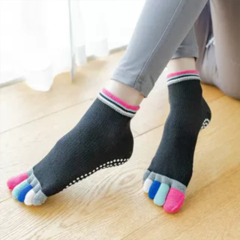 Olivenorma Non-Slip Grip Toe Separation Pilates Workout Socks with Lightweight Breathable Comfort Five-Toe Ankle Yoga Socks - Full Coverage&Black - 10 Pairs - image 7