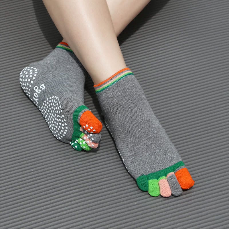 Olivenorma Non-Slip Grip Toe Separation Pilates Workout Socks with Lightweight Breathable Comfort Five-Toe Ankle Yoga Socks - Full Coverage&Gray - 10 Pairs - image 2