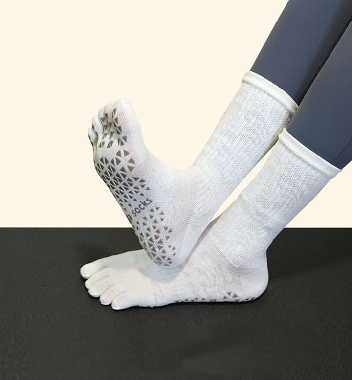 Olivenorma Breathable Toe Separation Anti-Slip Pilates Barre Socks with Cotton Comfort Fit Floral Print Five-Toe Yoga Socks - image 6